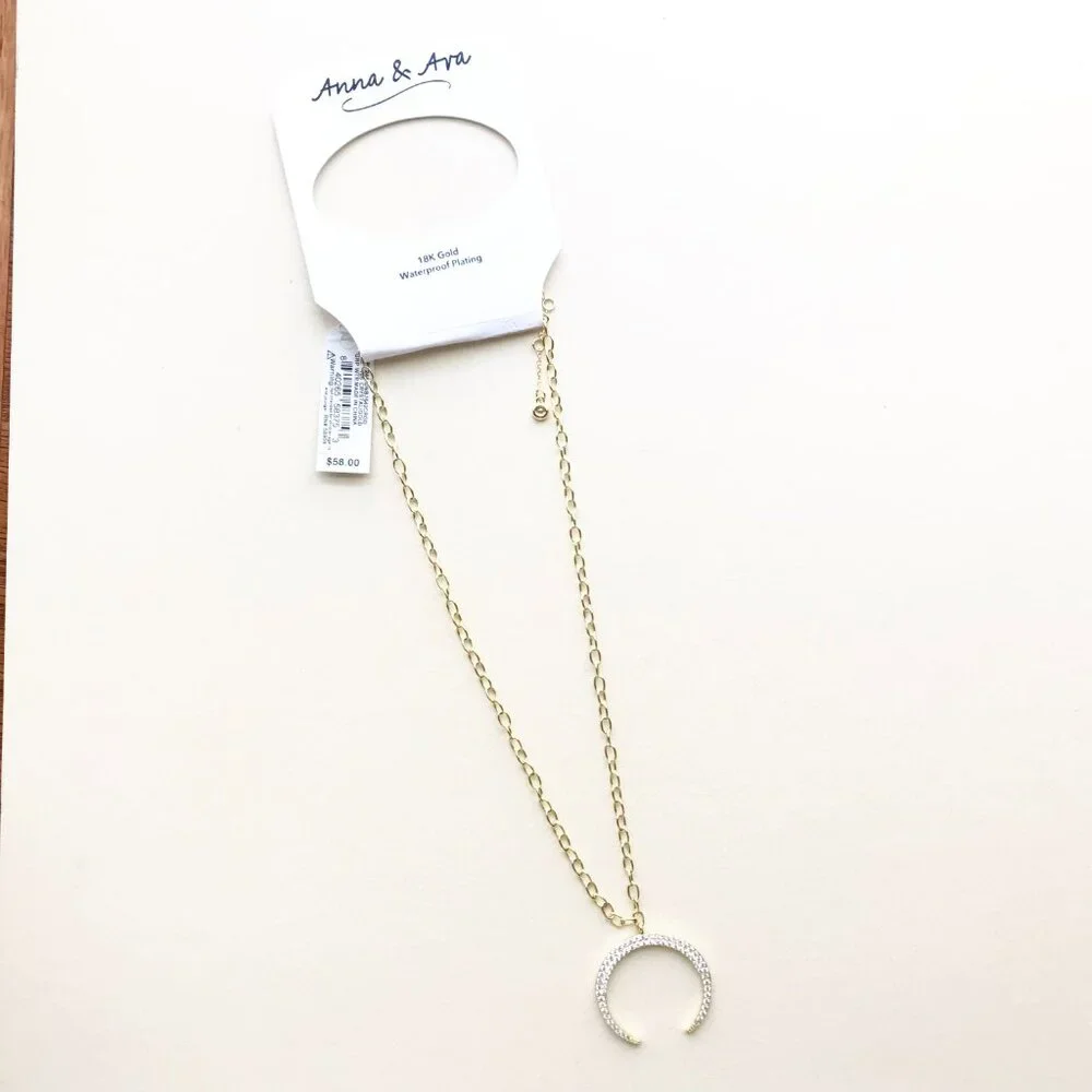 NWT Anna & Ava 18K gold-plated crescent moon pendant necklace
